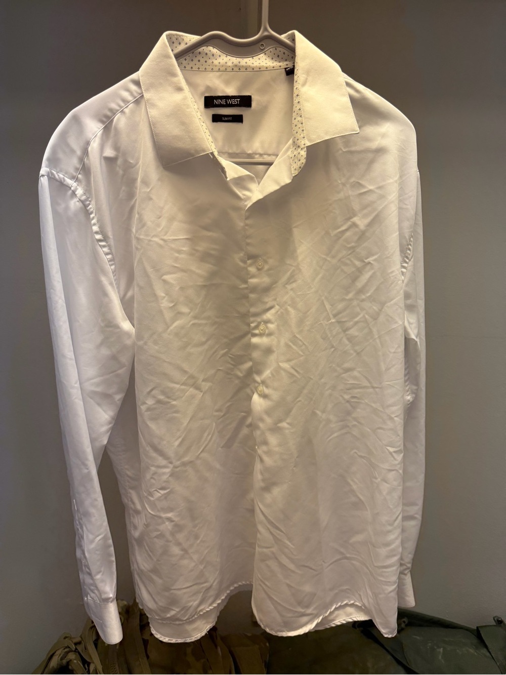 Nine West Men's White Dress Shirt with Spread Collar